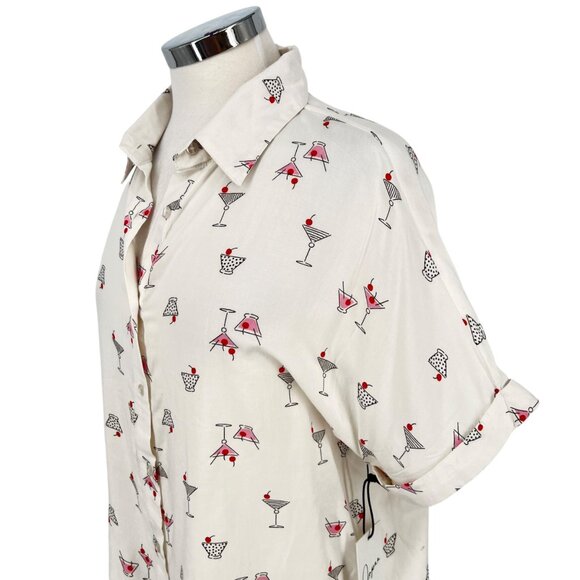 Japna Martini Print White Button-Down Shirt Size Small NWT - Picture 6 of 13